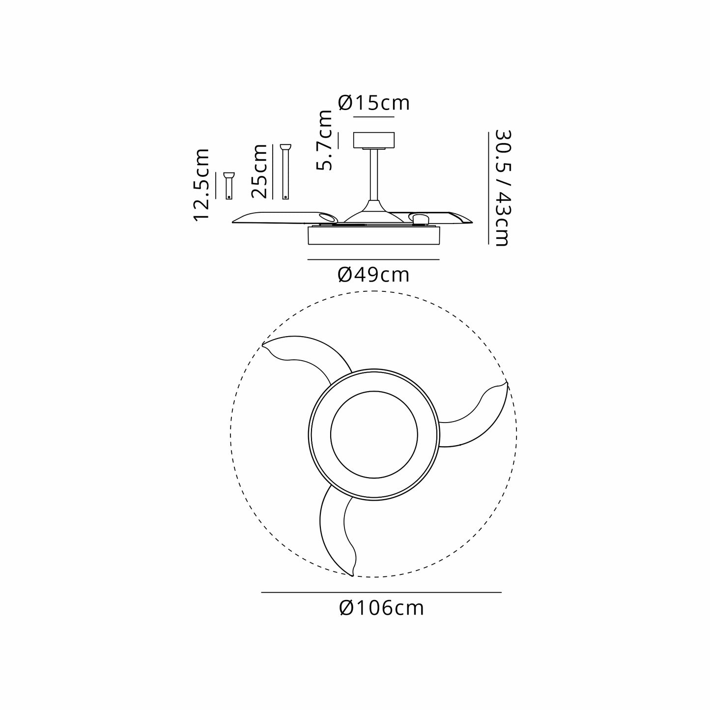 Mantra M9010 Niseko M Ceiling Fan with Light 49cm(CLOSED)1060MM(OPEN) 50W LED Dimmable Ceiling Light With Built-In 30W DC Fan, 2700-5000K Remote Control, 5500lm, White, 5yrs Warranty