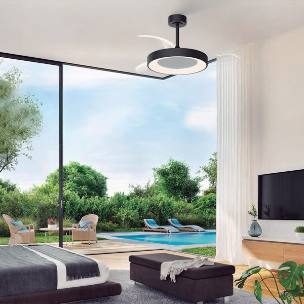 Mantra M9064 Niseko S Ceiling Fan with Light 40cm(closed) 910mm(open)45W LED Dimmable Ceiling Light With Built-In 25W DC Fan, 2700-5000K Remote Control, 5000lm, Black, 5yrs Warranty