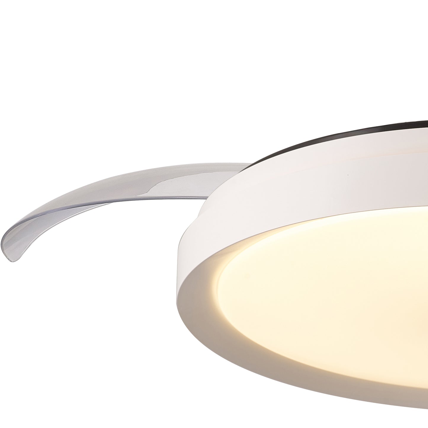 The MANTRA M8826 Mistral by Ceiling Fans UK is a modern white ceiling fan with a 50W dimmable LED light, built-in 28W DC fan, and remote control—ideal for stylish comfort and reliability with a 5-year warranty.