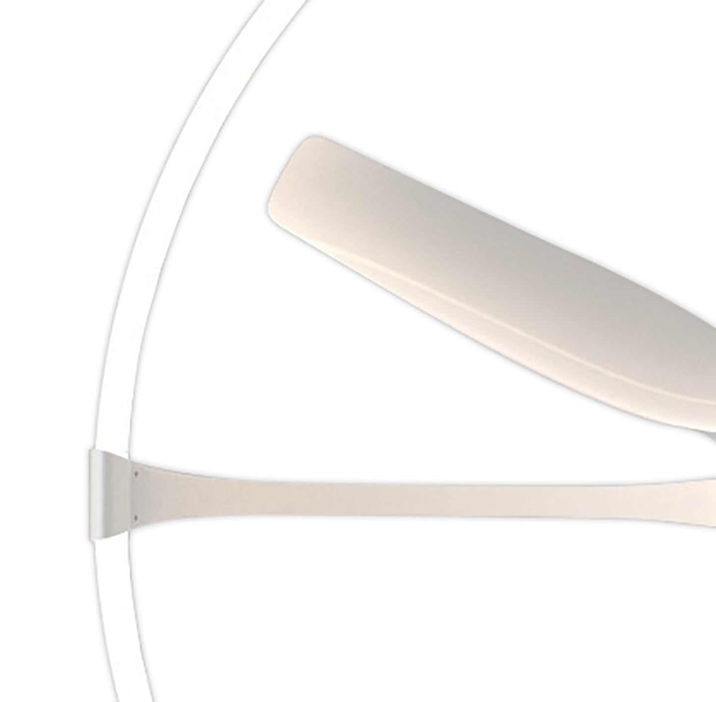Close-up of the Nepal White Ceiling Fan with Light by Ceiling Fans UK, showcasing its minimalistic, modern aesthetic with sleek and curved light grey blades. This 105cm fan features a circular frame, a built-in 35W DC reversible fan, and a 75W LED dimmable light. It is presented against a white background and comes with remote control, as well as APP & Alexa/Google Voice Control functionality.