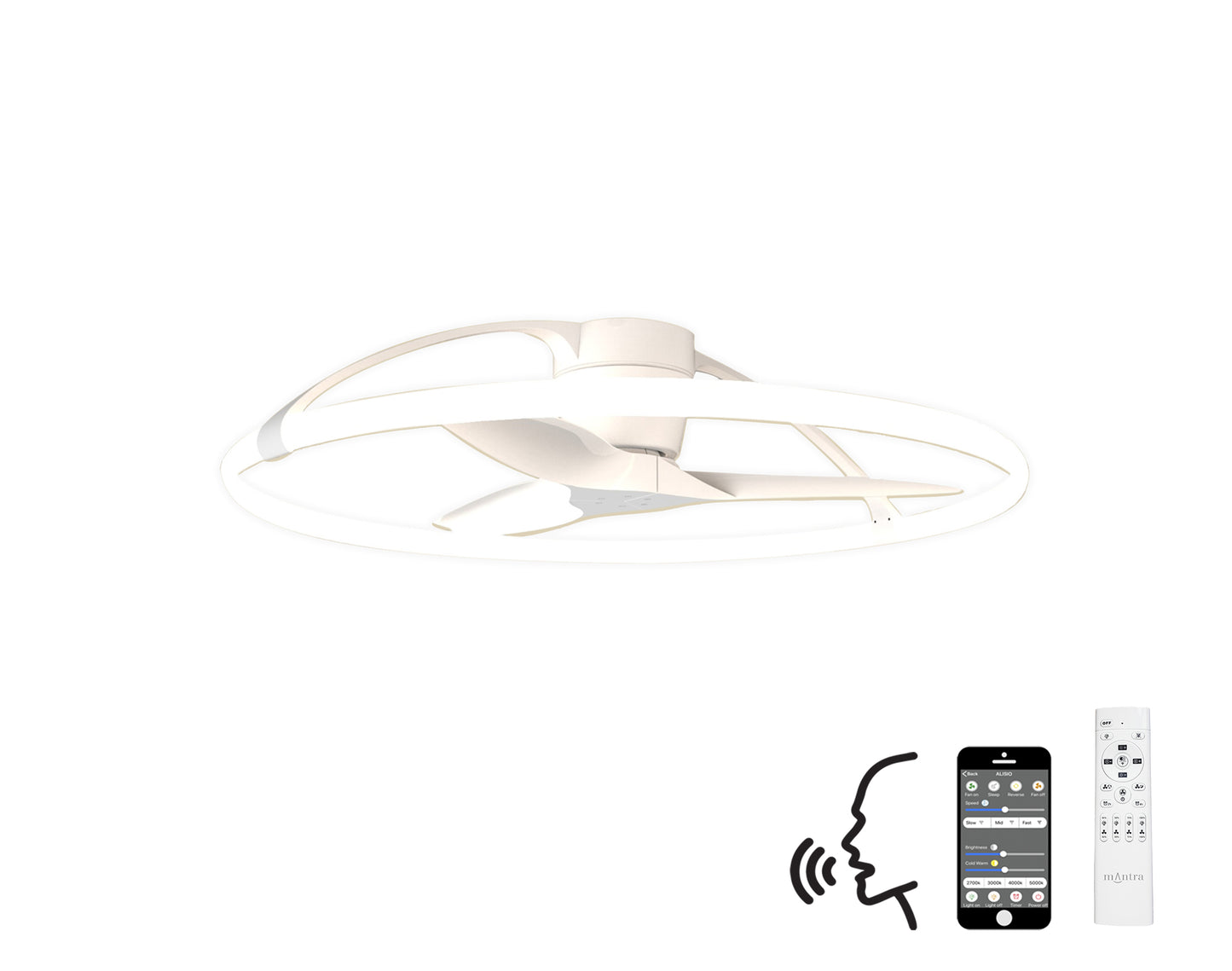Introducing the Ceiling Fans UK Nepal White Ceiling Fan with Light, a modern ceiling fixture featuring a 105cm integrated 75W LED ring design. This dimmable light includes a built-in 35W DC reversible fan and comes with remote control, smartphone app, and compatibility with Alexa/Google voice control for added convenience.