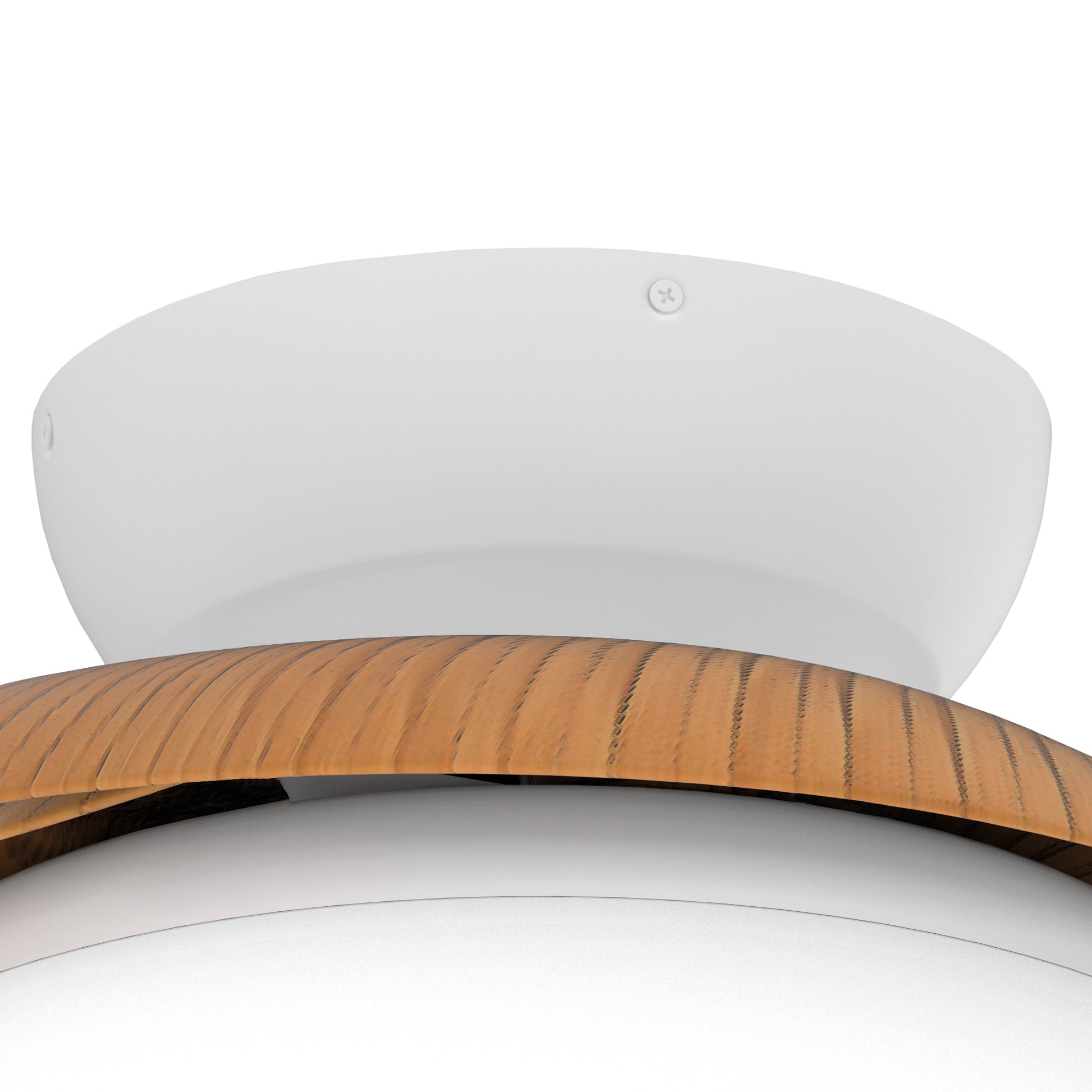 Introducing the Aloha White/Wood Ceiling Fan with Light by Ceiling Fans UK – a modern ceiling fixture featuring a white base and a curved wooden accent. This 52cm fan incorporates smooth, minimalist design with clean lines, integrating natural wood and white materials. It includes a dimmable 45W LED light for customizable ambiance and comes equipped with a built-in 30W DC reversible fan, backed by a 5-year warranty.
