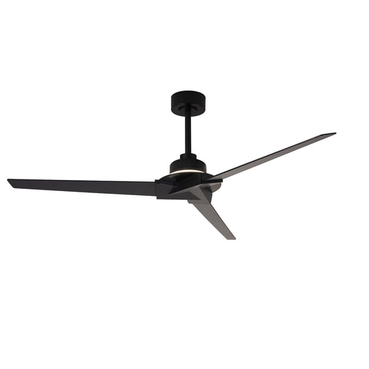 The Brisa Mini Black/Wood Ceiling Fan from Ceiling Fans UK features a sleek modern design with three minimalist blades and a cylindrical central motor unit, attached to the ceiling by a short downrod. This contemporary fan comes with a 150cm dimmable 20W LED ceiling light and offers remote and app control functionality. Its reversible blades and IP44 rating make it versatile for various interior settings, while the 5-year warranty ensures long-term reliability.