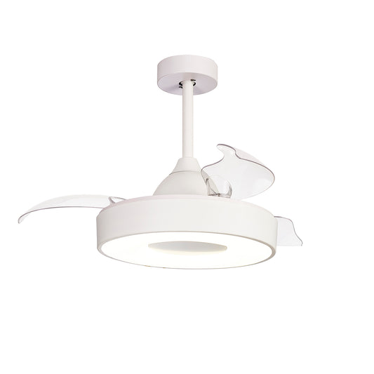 The Coin White Ceiling Fan by Ceiling Fans UK features a modern design with three translucent blades and a central cylindrical 60W dimmable LED light. Mounted on a white rod, this sleek and minimalist ceiling fan is equipped with a built-in 30W reversible DC motor. For added convenience, it includes both remote and APP control, backed by a 5-year warranty.