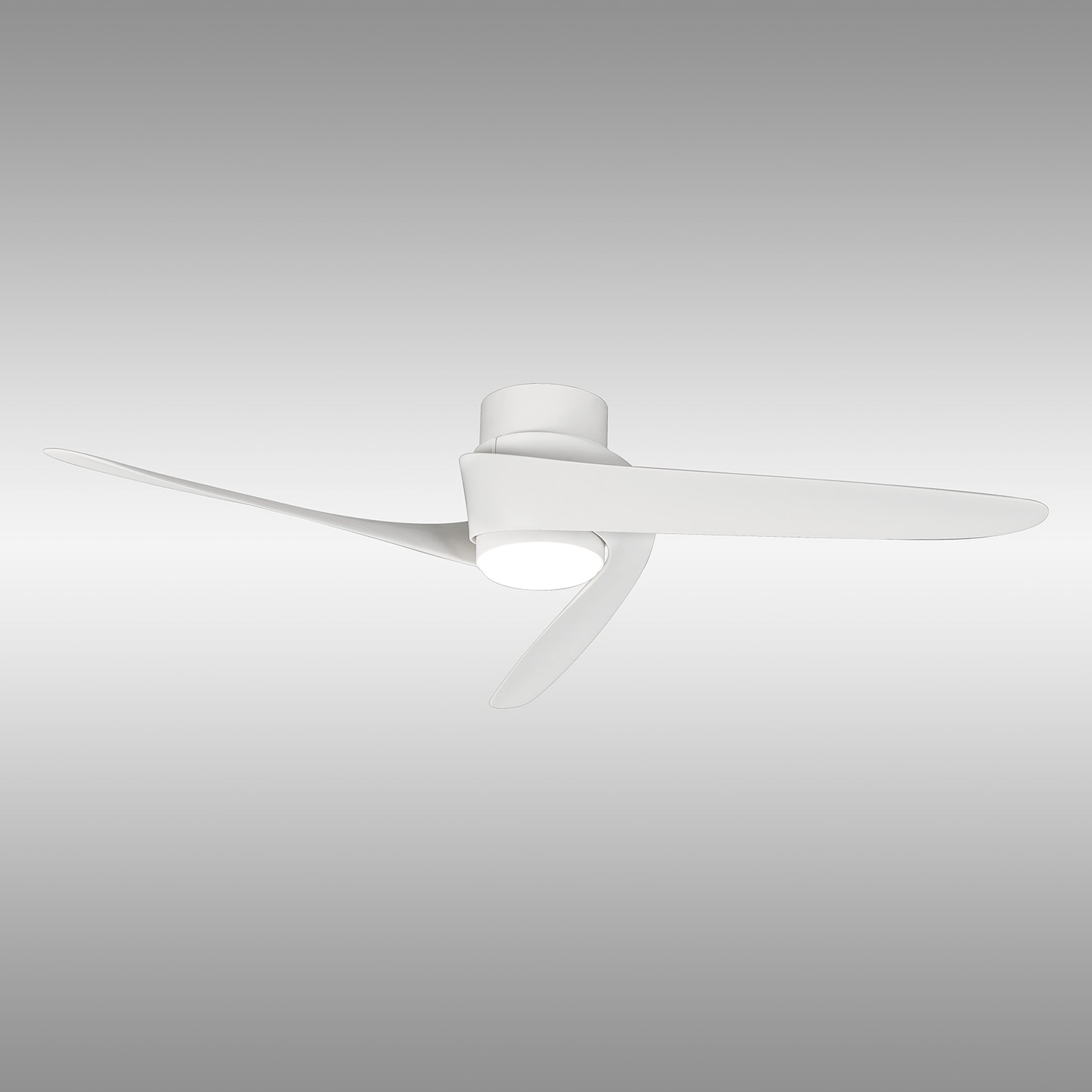 The MANTRA M8708 Groenland White Ceiling Fan by Ceiling Fans UK features three sleek, curved blades, a 24W dimmable LED light (1700lm), built-in 30W DC motor, remote and app control, and comes with a 5-year warranty.