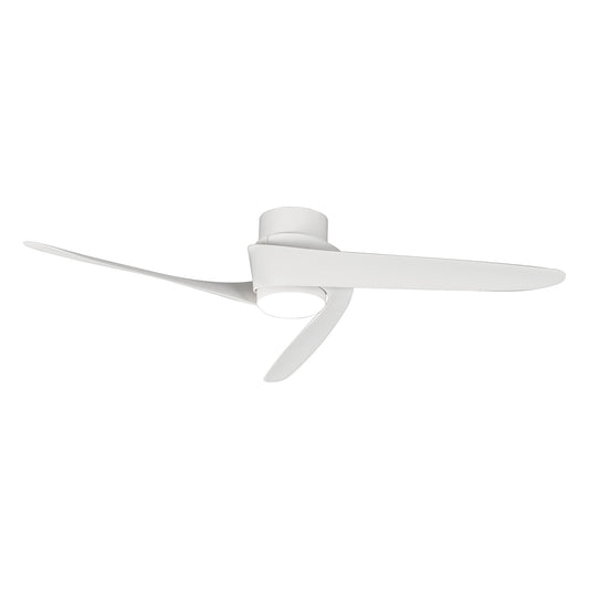The Ceiling Fans UK Groenland White Ceiling Fan with Light is a modern ceiling fan featuring three sleek, curved blades and a minimalist design. Mounted on a short, cylindrical base, it includes an integrated 24W LED dimmable ceiling light that delivers 1700 lumens. The fan also boasts a powerful 30W DC motor and offers the convenience of both remote and app control. With its streamlined appearance and contemporary design, this fan comes with a reassuring 5-year warranty.