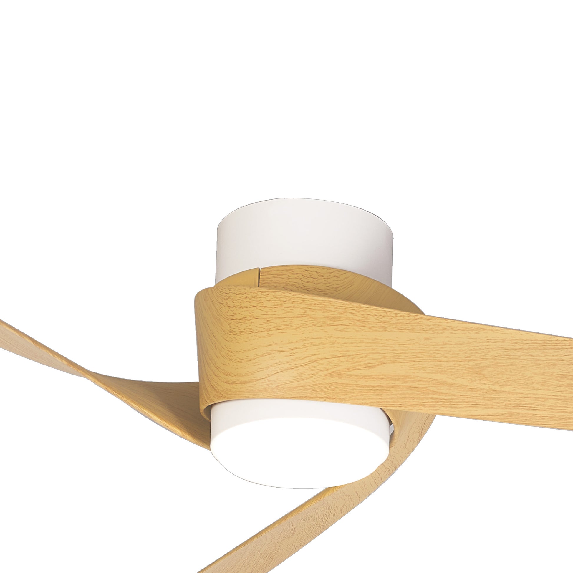 The MANTRA M8710 Groenland from Ceiling Fans UK is a modern 122cm ceiling fan with a white/wood finish, 24W dimmable LED light, built-in 30W DC fan, remote and app control, plus a 5-year warranty, shown against a plain white background.