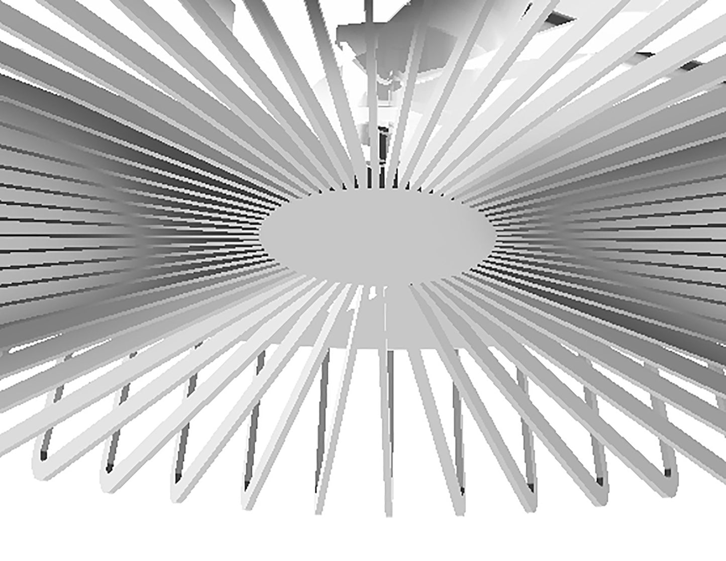 An abstract image features a radial pattern reminiscent of the Himalaya Silver Ceiling Fan with Light by Ceiling Fans UK, showcasing numerous white, elongated triangular shapes that emanate from a central circle. This sunburst or starburst effect on a light background mirrors the dynamic elegance of its 70W LED Dimmable Light and captures the essence of its innovative design.