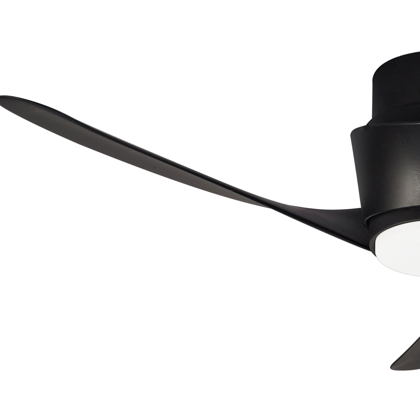 A modern "Island Black Ceiling Fan with Light" from Ceiling Fans UK, featuring three blades and a central 24W LED dimmable light fixture. This sleek, minimalist design includes a built-in 30W DC fan and offers the convenience of Remote & APP Control, all showcased against a white background.