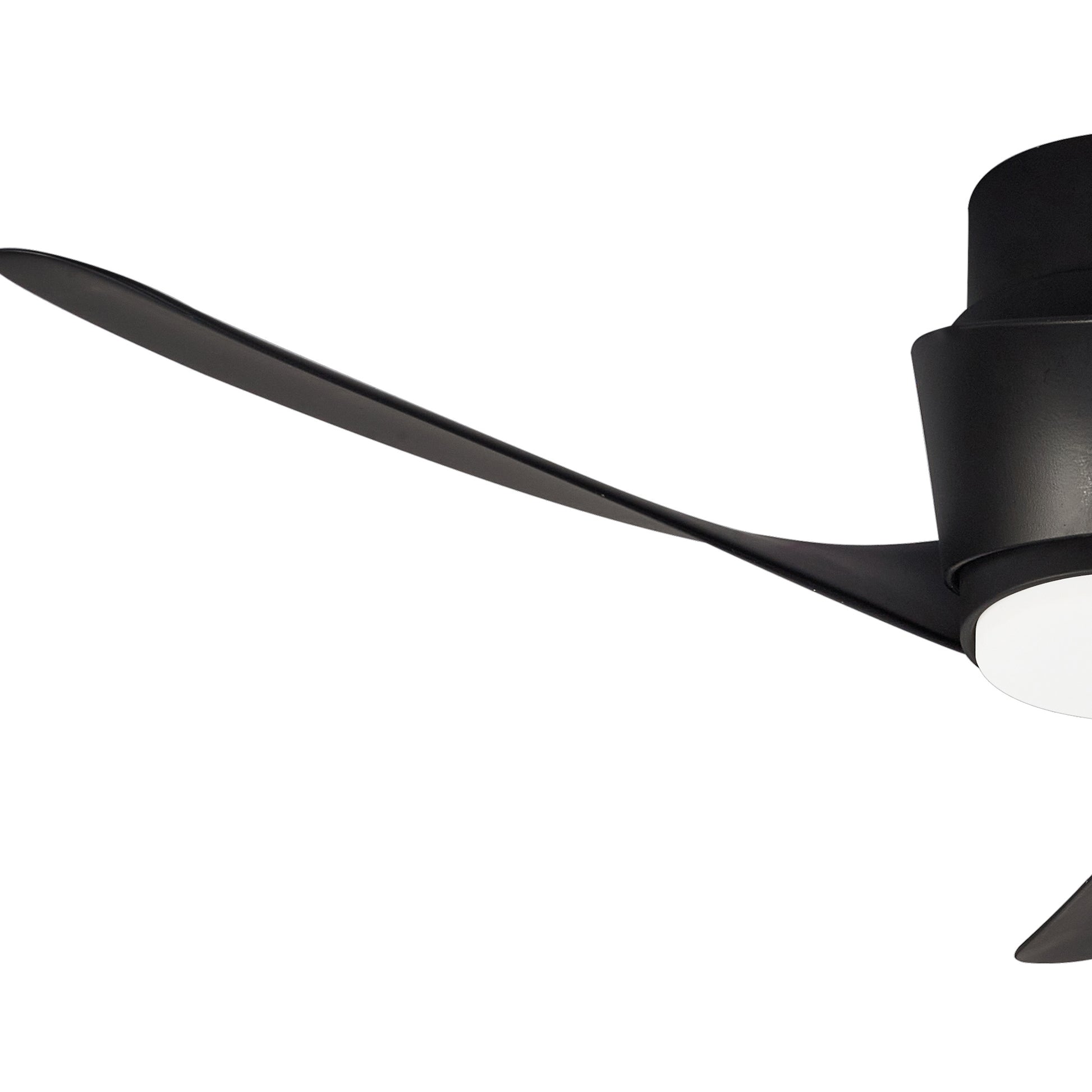 A modern "Island Black Ceiling Fan with Light" from Ceiling Fans UK, featuring three blades and a central 24W LED dimmable light fixture. This sleek, minimalist design includes a built-in 30W DC fan and offers the convenience of Remote & APP Control, all showcased against a white background.