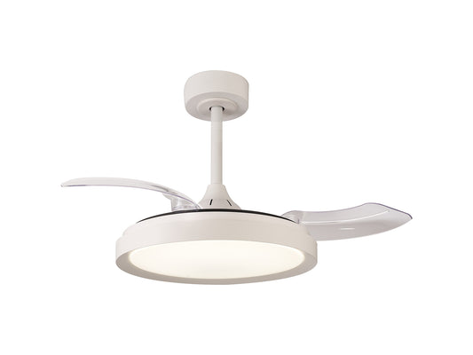 Ceiling Fans UK’s MANTRA M8829 Mistral Mini White Ceiling Fan features a 40W dimmable LED light, 28W DC fan with two retractable blades, remote control, and comes with a 5-year warranty.