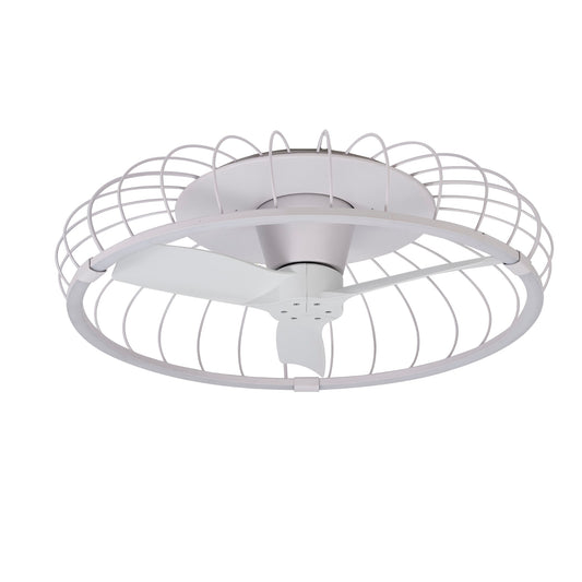 The Nature White Ceiling Fan with Light from Ceiling Fans UK is a ceiling-mounted fan featuring three blades enclosed within a circular, cage-like metal frame. This modern and minimalist design includes a 79cm, 75W LED dimmable ceiling light and a built-in 30W DC reversible fan, offering added functionality. The frame provides both safety and aesthetic appeal. Additionally, this fan comes with remote and app control for convenient operation.