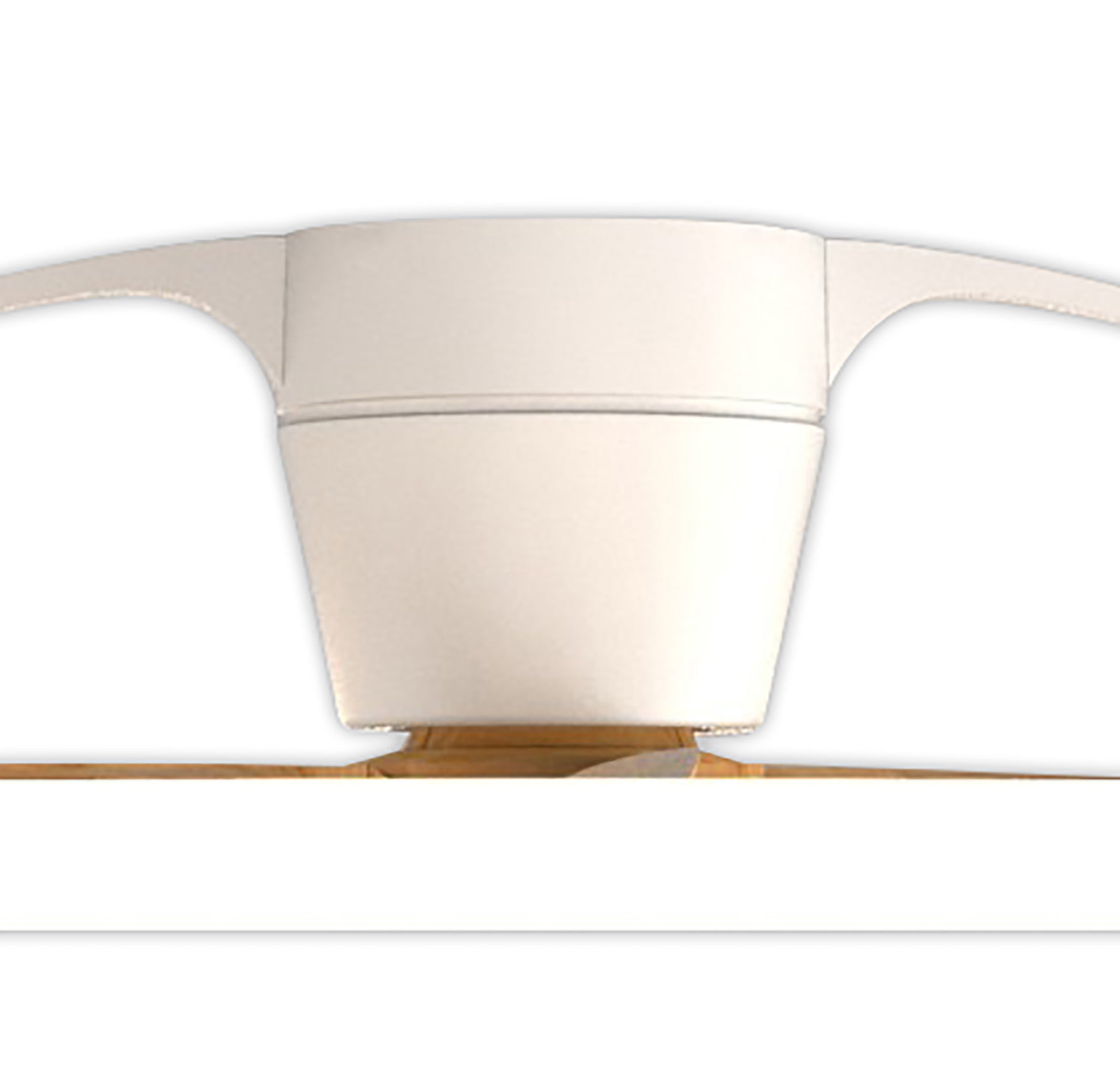 The Nepal White/Beech Ceiling Fan with Light from Ceiling Fans UK features a modern and minimalist design. It has a cylindrical white central motor housing, complemented by two wide, thin blades in light wood. This 105cm fan includes a 75W dimmable LED light producing 7200 lumens and a built-in 35W DC reversible fan. The fan also offers convenient control options via remote control, app, and Alexa/Google Voice Control to enhance its sleek and contemporary aesthetic.