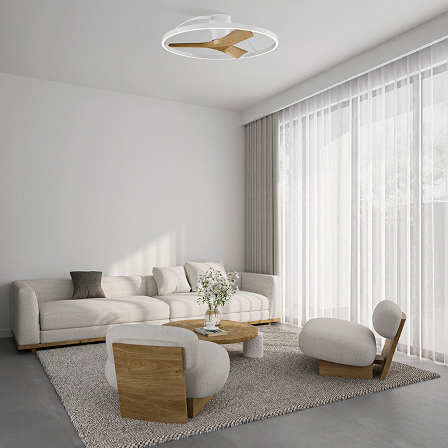 Mantra M9045 Nepal II 75cm 32W LED Dimmable Light With Built-In 32W DC Reversible Fan, White/Wood Finish c/w Remote Control, 4000lm, 5yrs Warranty