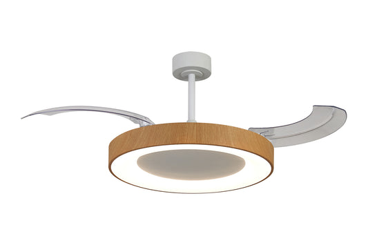 Ceiling Fan With Light Niseko L White & wood 62cm(closed)1320mm(open) 40W LED Dimmable Ceiling Light With Built-In 40W DC Fan, 2700-5000K Remote Control, 4400lm, White/wood , 5yrs Warranty