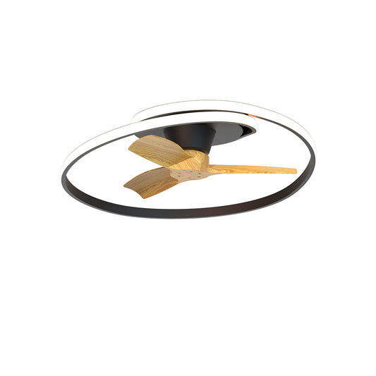 The Ceiling Fans UK Ocean Black/Wood Ceiling Fan features a sleek design with wooden blades and a 78cm circular, dimmable 60W LED ceiling light. The fan's main body is black, and the built-in 35W DC reversible fan is surrounded by an elegant light ring, creating a modern aesthetic. This product also includes a 5-year warranty.