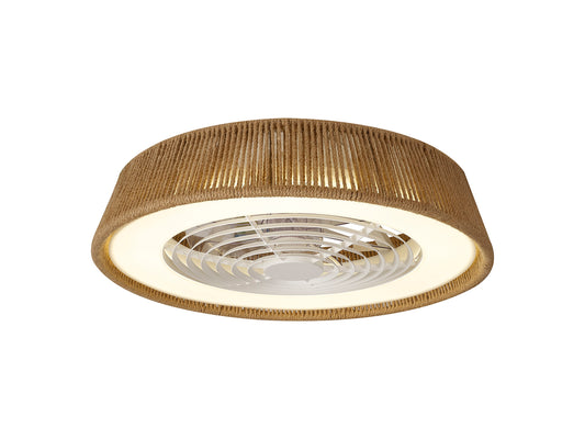Experience the ideal combination of style and functionality with the Polinesia Natural Rope Ceiling Fan by Ceiling Fans UK. This fan's elegantly woven rattan casing surrounds a 70W LED dimmable ceiling light, offering comfort with its built-in 35W reversible DC fan. It beautifully integrates natural textures and modern design elements, providing both a cozy ambiance and effective air circulation.