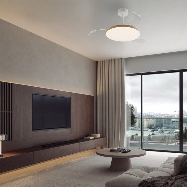 Mantra M9009 Slim Fan Mini 40cm(closed) 900mm(open) 45W LED Dimmable Ceiling fan with Light With Built-In 25W DC Fan, 2700-5000K Remote Control, 3150lm, Wood, 5yrs Warranty
