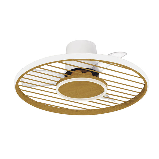 The Soho White/Wood Ceiling Fan with Light 66cm by Ceiling Fans UK is a sleek and modern ceiling fixture. Featuring a circular frame with wooden slats and a central LED dimmable light, this fan integrates a built-in 30W DC fan. The partially visible blades add a unique touch to its minimalist design. Enjoy adjustable color temperature with the convenience of remote and APP control, all in an elegant white and wood color scheme. Plus, it comes with a 5-year warranty for added peace of mind.