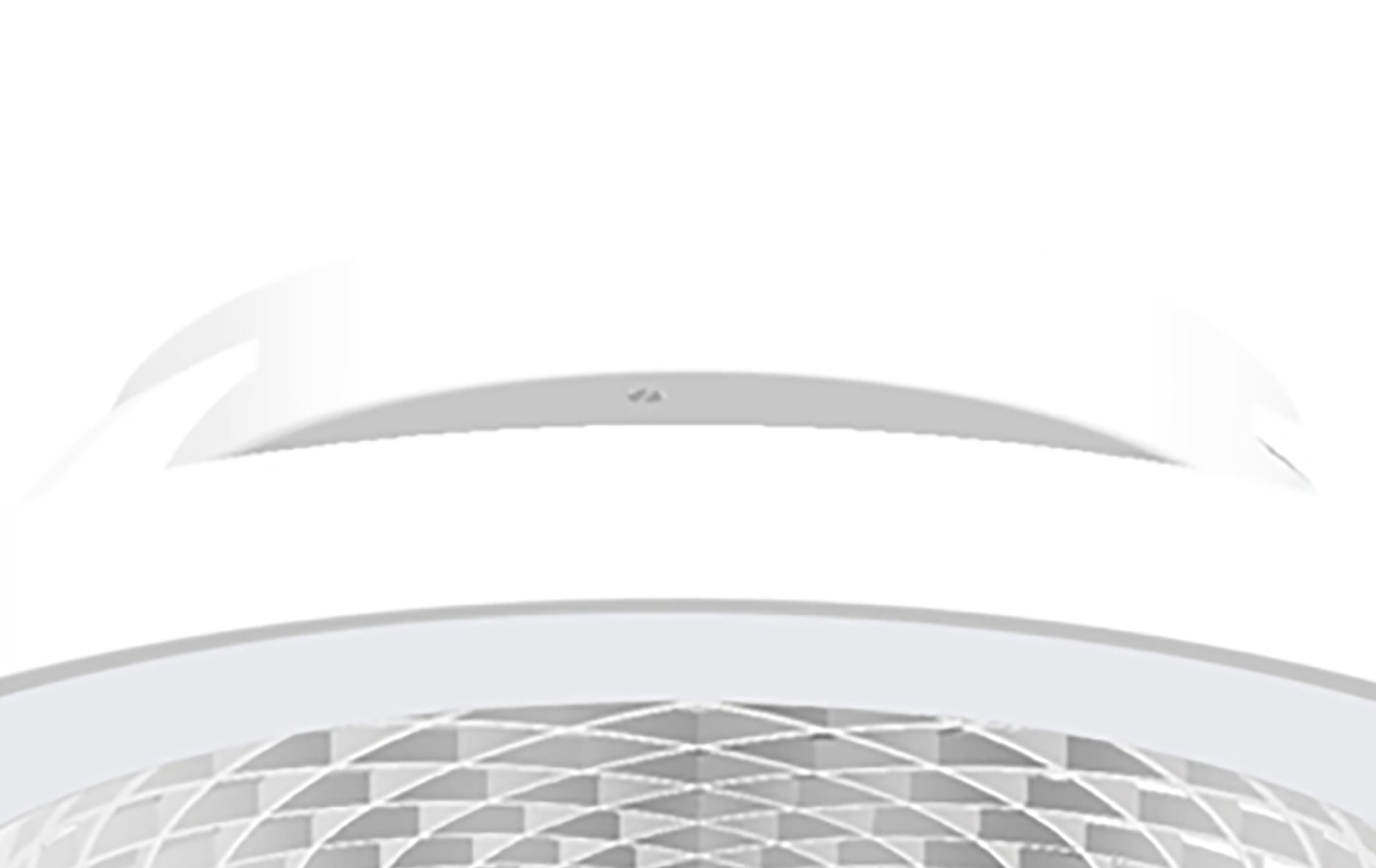 Close-up image of the Tibet White Ceiling Fan with light 65cm 70W LED Dimmable Ceiling Light by Ceiling Fans UK, showcasing a white cylindrical design with a mesh-like pattern near the bottom. The upper portion remains smooth and elegant, set against an entirely white background.