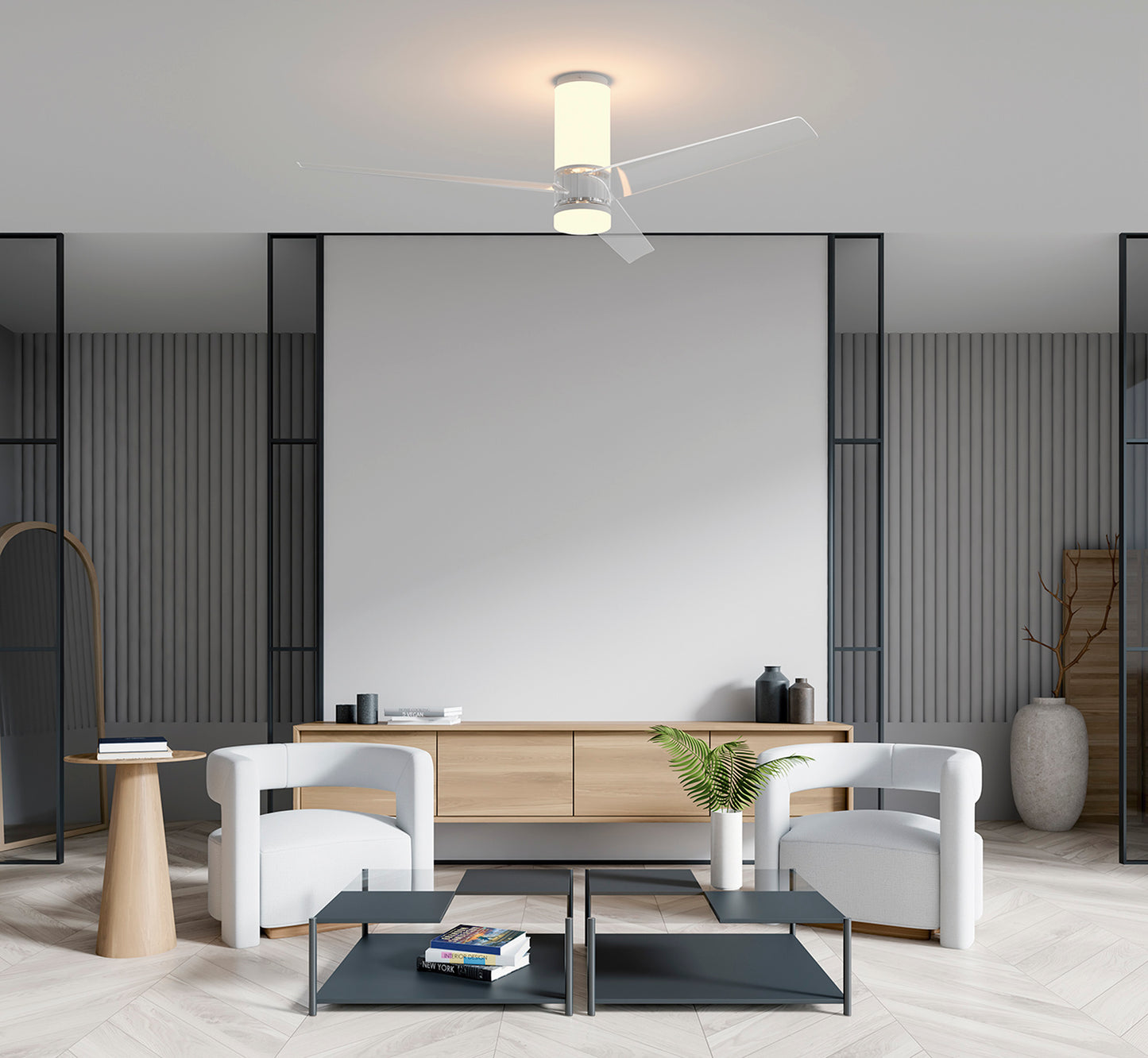 Ceiling fan with light Up Down 1.2m 45W LED Dimmable Ceiling Light With Built-In 35W DC Fan, 2700-5000K Remote Control, 4950lm, White, 5yrs Warranty